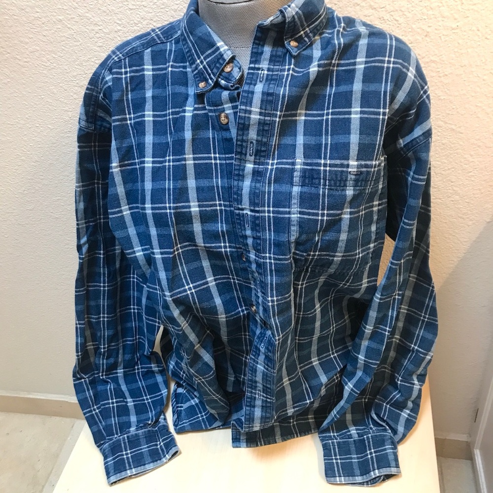 Mens Heavyweight Sun River Button Down Shirt Large. Plaid Pattern, blues.... EUC - Picture 4 of 9